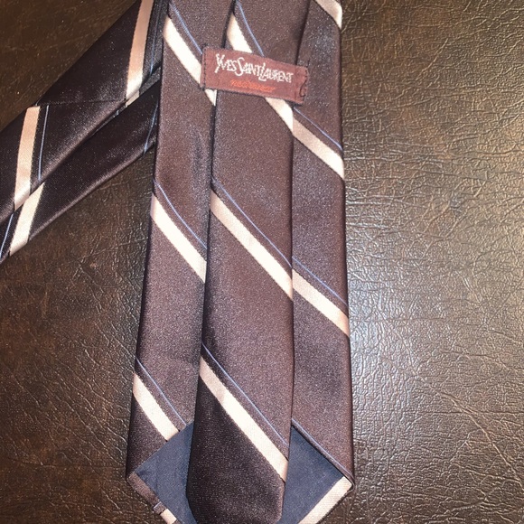 YSL brown and tan stripe tie - Picture 2 of 2